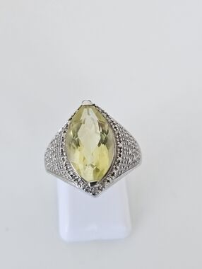 Genuine Lemon Quartz & Diamond Ring Sterling Silver Size 7!